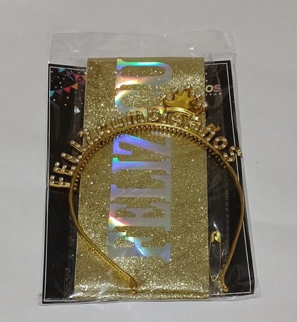 Producto - Vincha y Banda c/Strass "FC" Dorado
