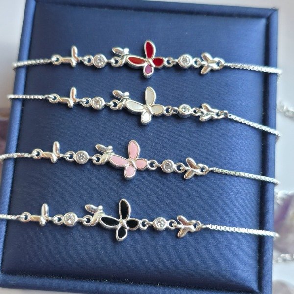 Producto - Pulsera italiana mariposa esmaltada blanca - 1
