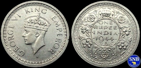 Producto - ndia Británica - 1 Rupia de Plata (1944) KM #557.1 Ceca: Bombay