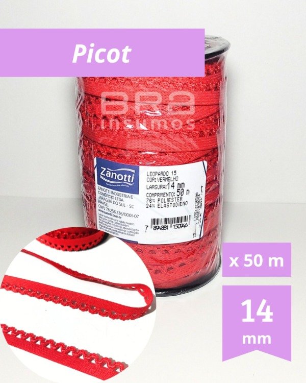 Producto - Elástico Leopardo Zanotti 14 mm - Rojo (x Rollo de 50 Metros)
