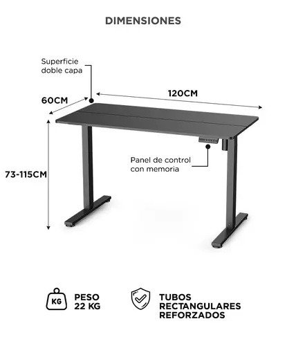 Producto - Escritorio regulable electrico -120X60X18 -ajuste de altura c/panel de memoria - - 5
