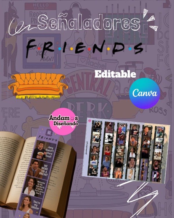 Producto - SEÑALADORES TEMÁTICA FRIENDS. PLANTILLA EDITABLE EN CANVA