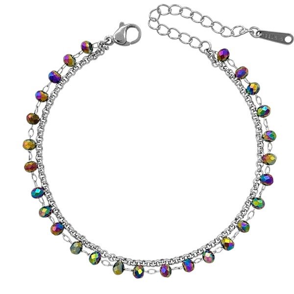 Producto - Pulsera de acero quirúrgico - Doble - Cristales - Tornasol