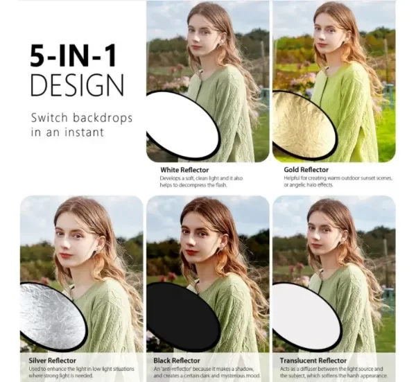 Producto - Pantalla Reflectora 80cm 5 En 1 Iluminación Fotografía Puluz - 4