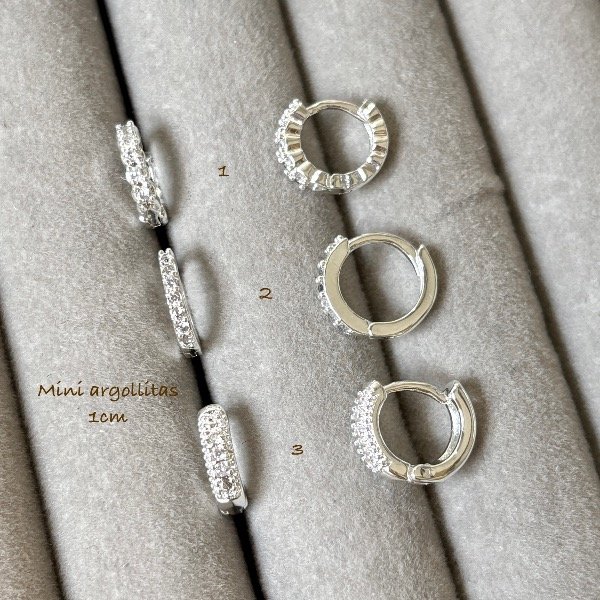 Producto - Mini Argollas 1cm MicroCristal Plata Laminada
