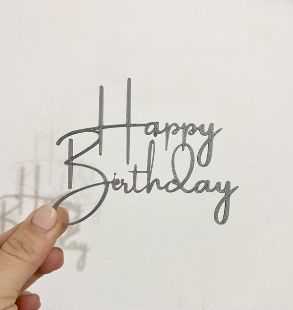 Producto - Cake topper "Happy Birthday" Plateado fino cursiva