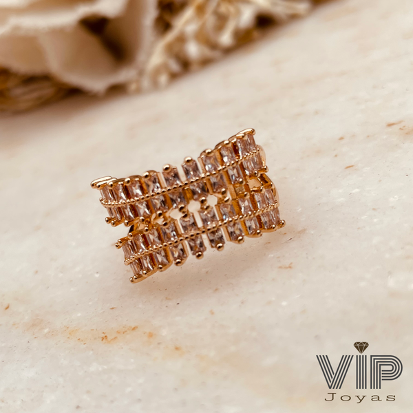 Producto - Anillo Doble Cubics Baño Oro 18K