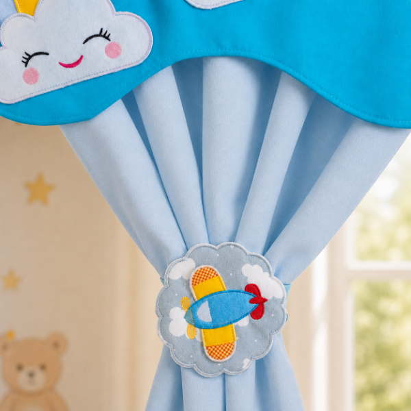 Producto - Cortinas Infantiles Personalizadas - Sueño Entre Las Nubes (Celeste) - 4