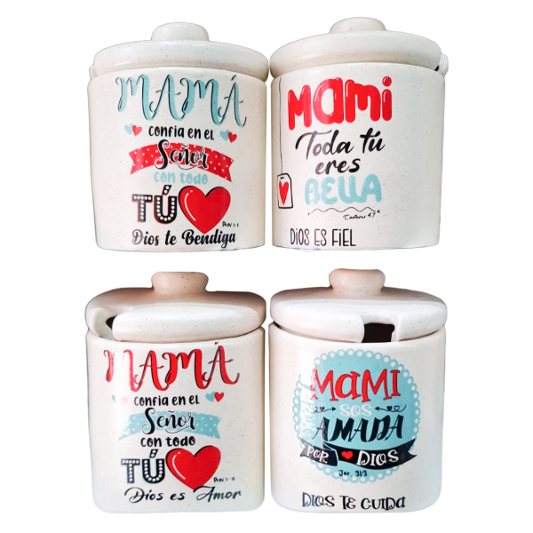 Producto - Azucarera De Loza Rustica Recta Con Calco Color (DÍA DE LA MADRE) - (X1 UNIDAD)