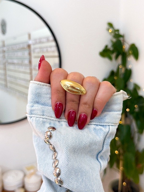 Producto - Anillo acero dorado gota arriba
