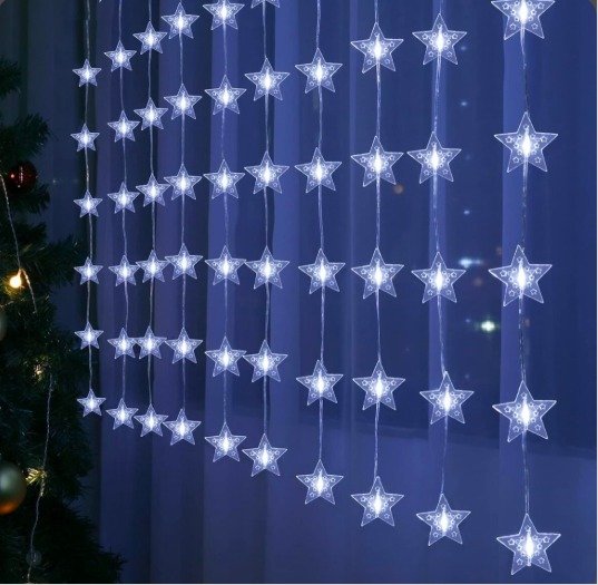 Producto - Cortina led de 80 Estrellas luz Blanca Fria cable chato 220v de 2 x 1 mts