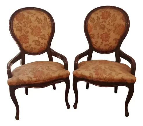 Producto - Par de Sillones estilo Francés Floreado - Tapizado y lustre original.