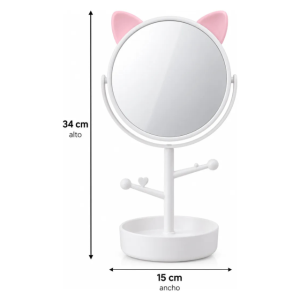 Producto - Espejo Redondo Oreja De Gato Maquillaje Joyero Con Alhajero - 2