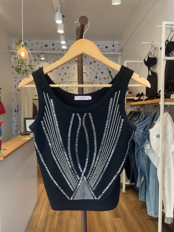 Producto - Top negro con brillos Yimei talle S/M