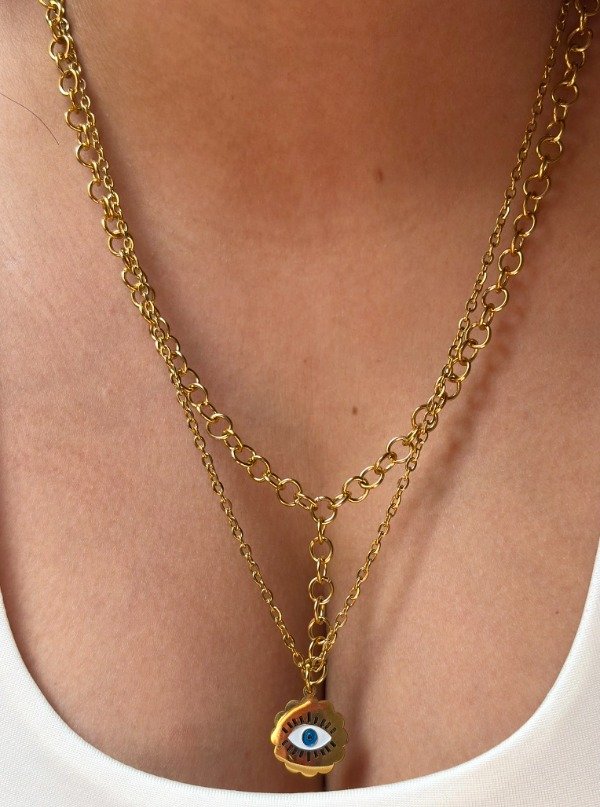 Producto - COLLAR DOBLE CADENA CON OJO TURCO