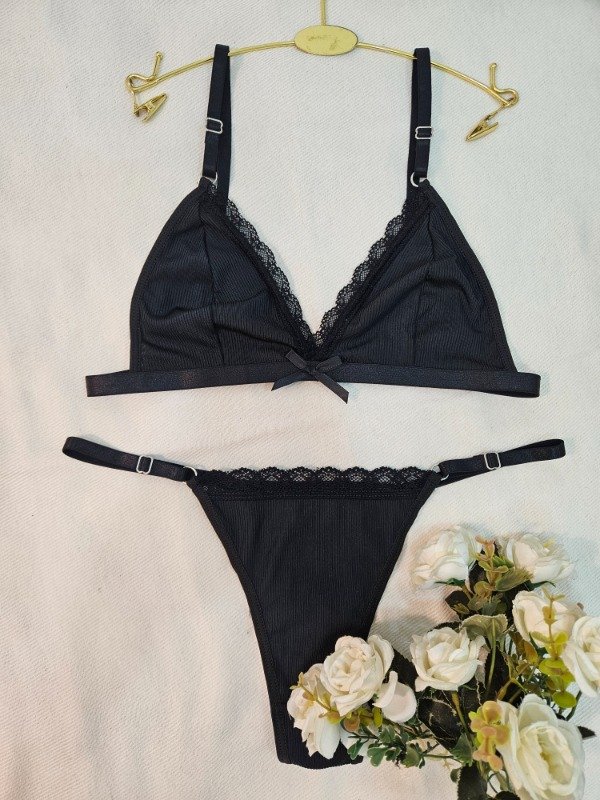 Producto - CONJUNTO DE MORLEY CON DETALLE CON PUNTILLA NEGRO (A04 A)