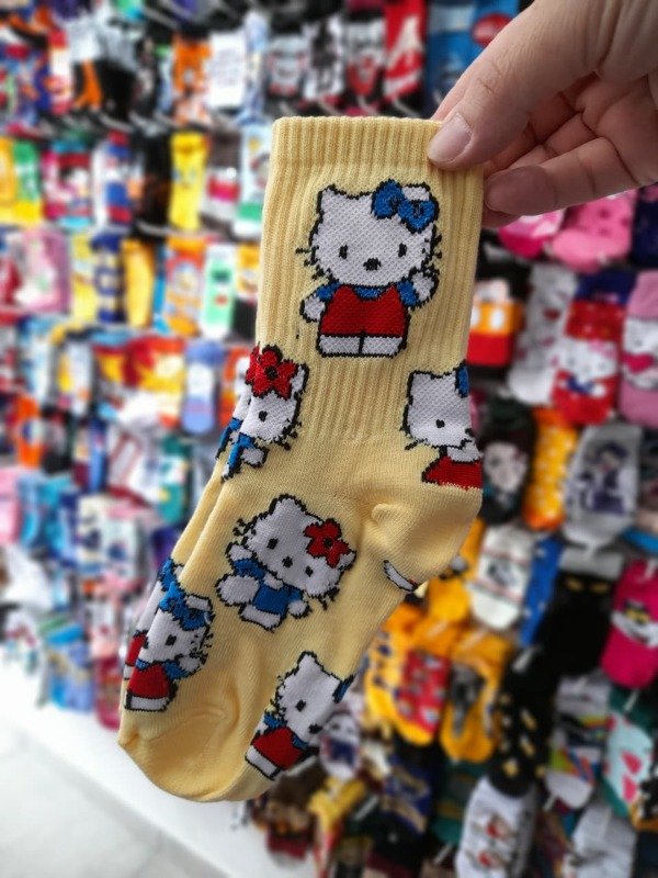 Producto - Media Caña Infantil Kitty Estampada Fondo Amarrillo