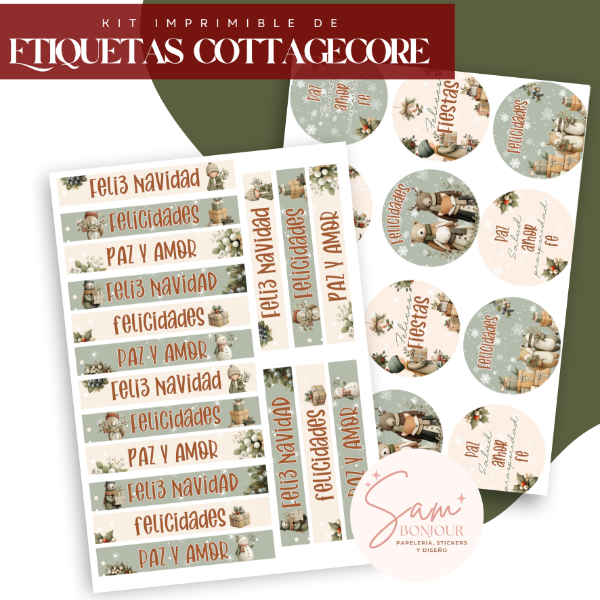 Producto - Archivos digitales:  Kit Imprimible de etiquetas Cottagecore Navidad - 2