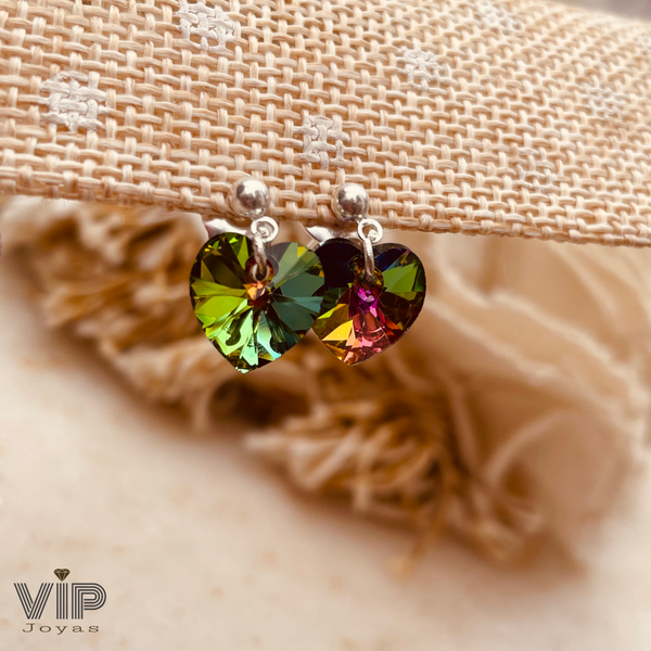 Producto - Aros Pasantes Corazón Verde Tornasol Plata 925