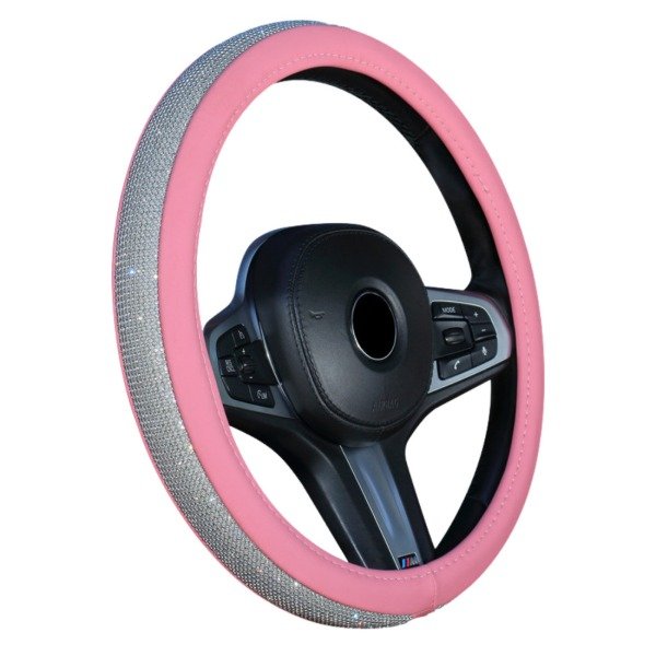 Producto - Funda Cubre Volante Rosa Premium con Strass - Lujo y Confort Universal