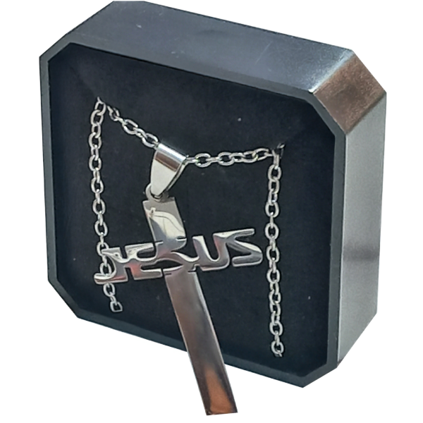 Producto - PROMO Dije Cruz Jesús Cadena De Acero Plateado En Estuche (PACK X4 UNIDADES)
