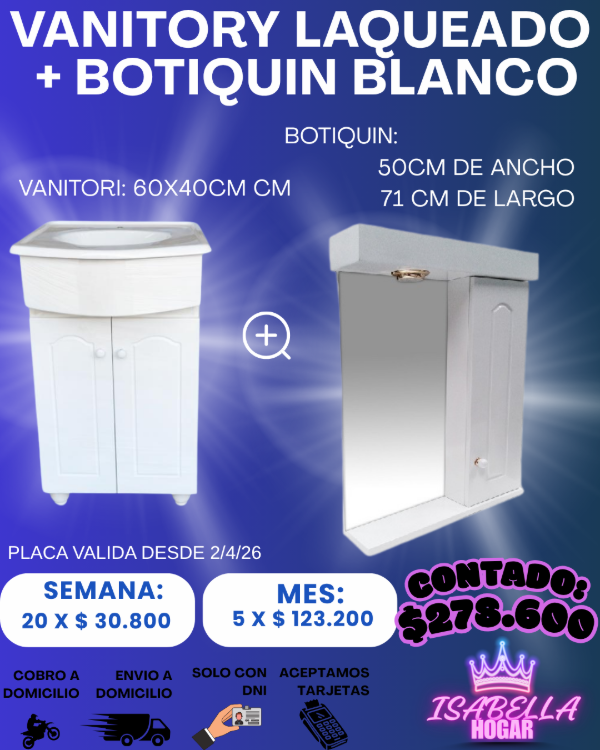 Producto - VANITORY LAQUEADO + BOTIQUIN BLANCO
