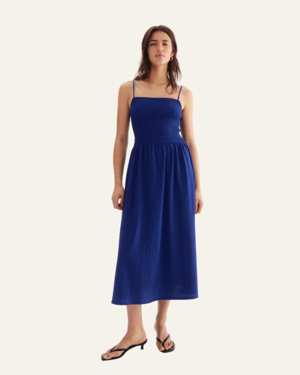 Producto - Vestido HYM azul fruncido mujer largo midi