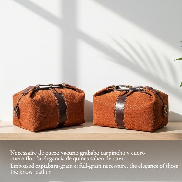 Producto - Necessaire cuero vacuno grabado carpincho y cuero flor "MILWAUKEE" - 0
