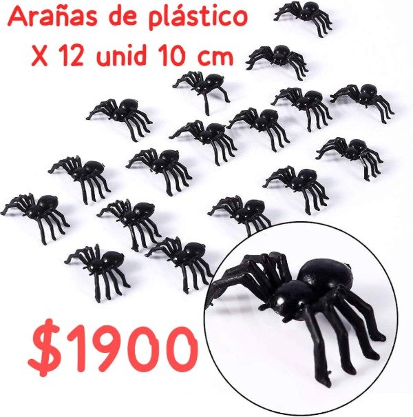 Producto - Arañas halloween plásticas negras medianas x 12 un 10 cm