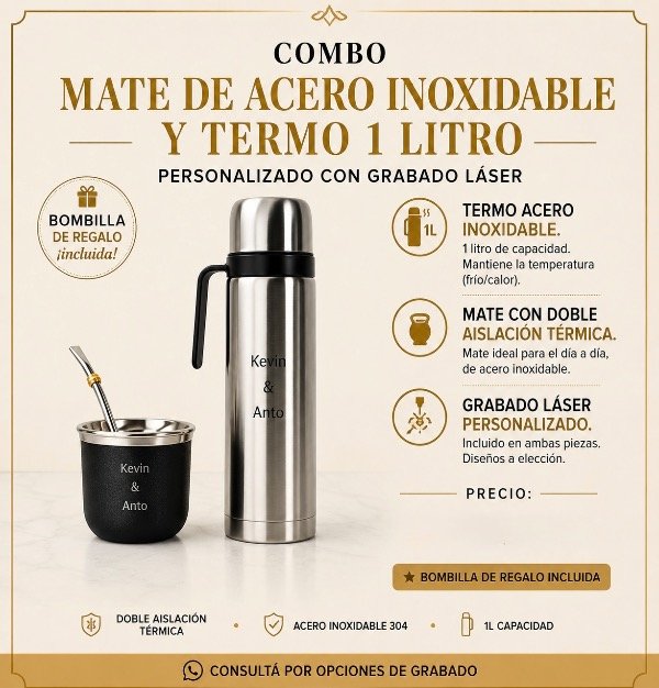 Producto - Combo mate térmico + termo uruguayo 1 litro