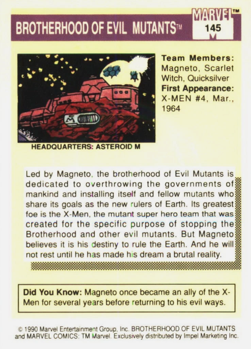 Producto - 1990 Impel Marvel Universe #145 - Brotherhood of Evil Mutants TP - 1