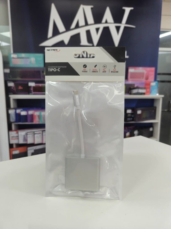 Producto - HUB Adap 3 en 1 Tipo-C a (hdmi + usb3.0 + TipoC) Netmak NM-TYPE