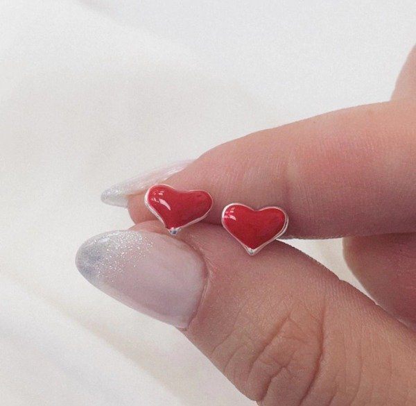 Producto - Aros abridores esmaltados de Plata Corazon Bombe Rojo