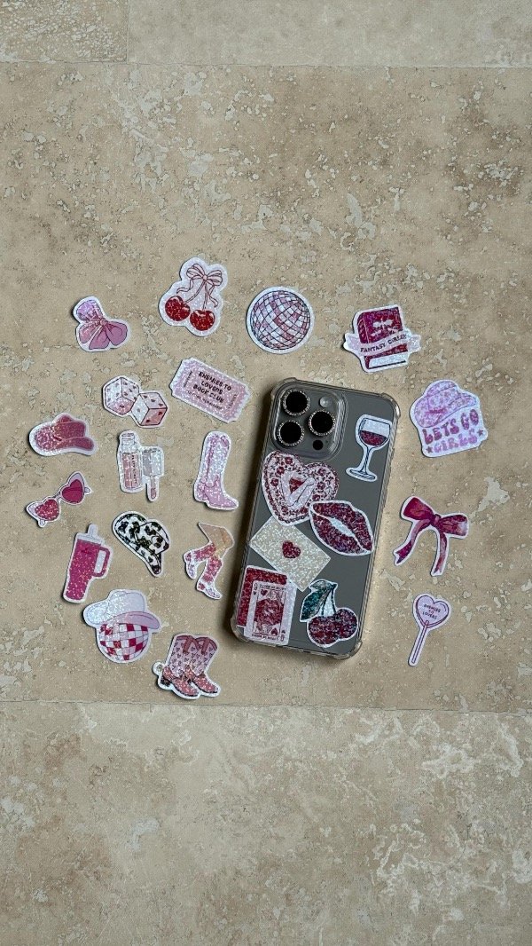 Producto - Case Transparente + 8 stickers glitter a eleccion