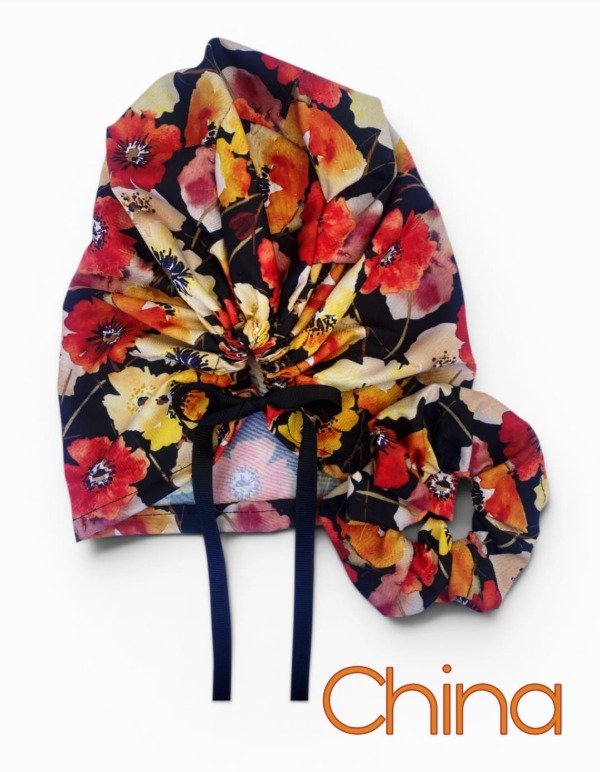 Producto - Set cofia+scrunchie Amapola (ENTREGA INMEDIATA)