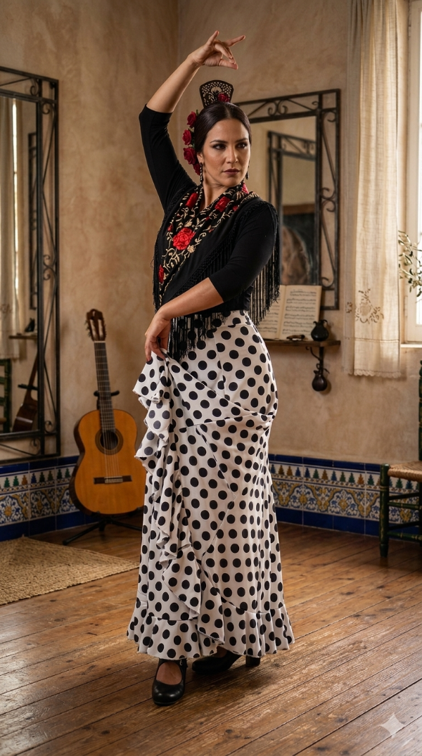 Producto - Falda Blanca Lunares negros Talle M