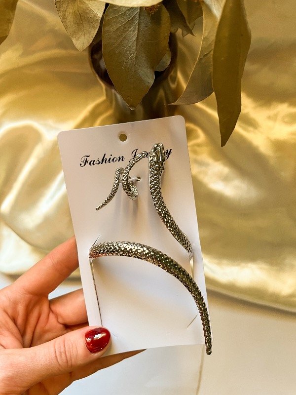 Producto - Set brazalete + anillo serpiente plateado