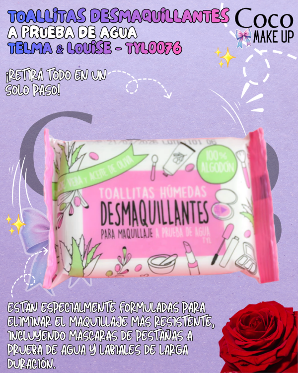 Producto - TOALLITAS DESMAQUILLANTES A PRUEBA DE AGUA - TELMA Y LOUISE - TYL0076