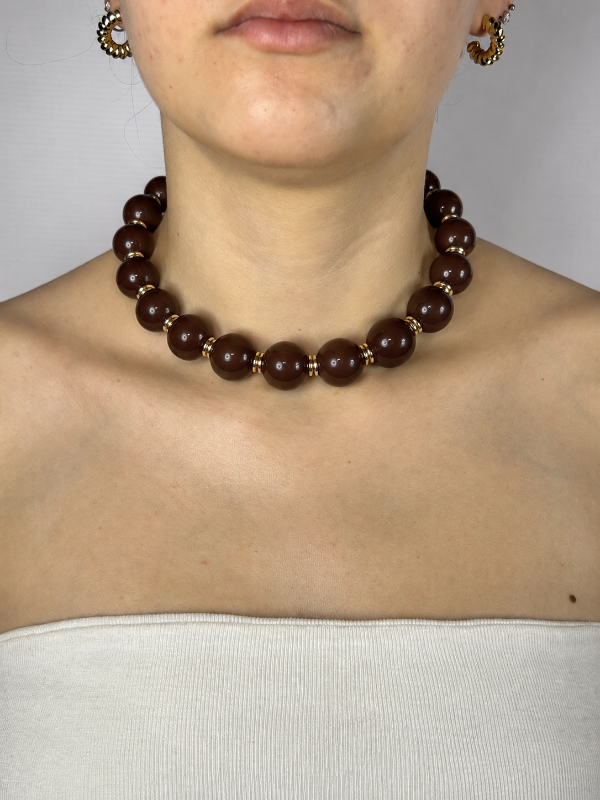 Producto - COLLAR CHICLE MARRÓN MARMOLADO  REGULABLE 2242