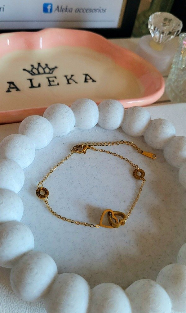 Producto - Pulsera doble corazón de acero dorado - 2