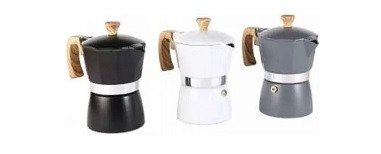 Producto - Cafetera Tipo Italiana 3 Pocillos Mango Simil Madera (Gris Negra Blanca)
