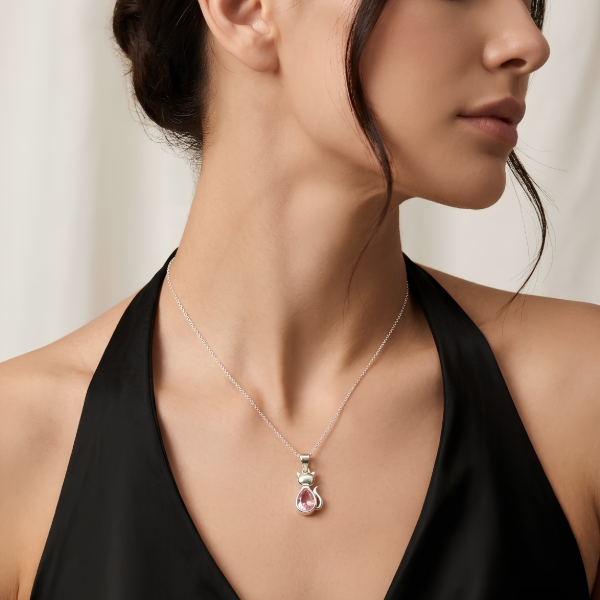 Producto - Dije Gatito Plata 925 con Piedra Rosa - 4