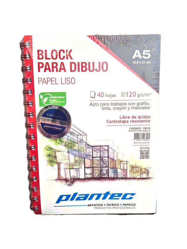 Producto - BLOCK PLANTEC PARA DIBUJO ANILLADO 120 GR. LISO A5 X40 HJ