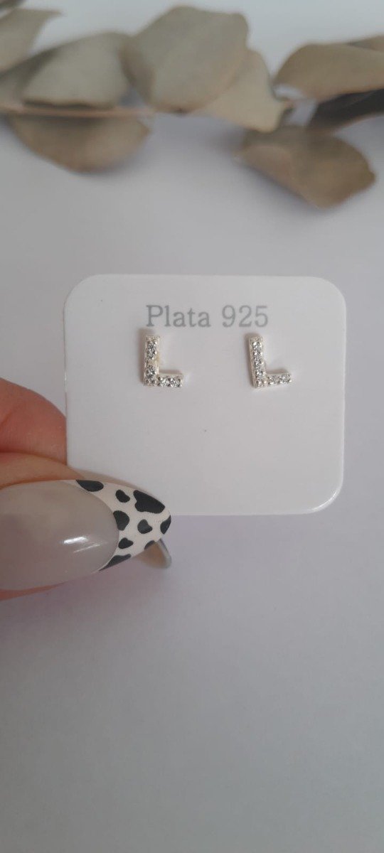 Producto - Aros plata letra inicial microcubic