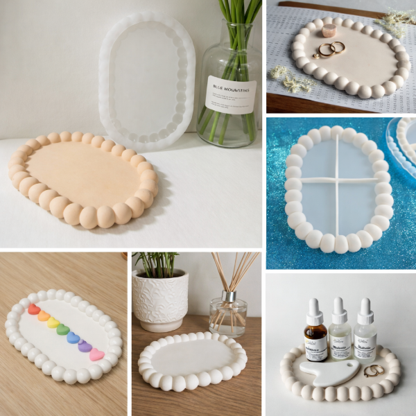 Producto - Molde Bandeja Ovalada Perlada ( Medidas 16,5cm x 12cm x 2cm de alto )