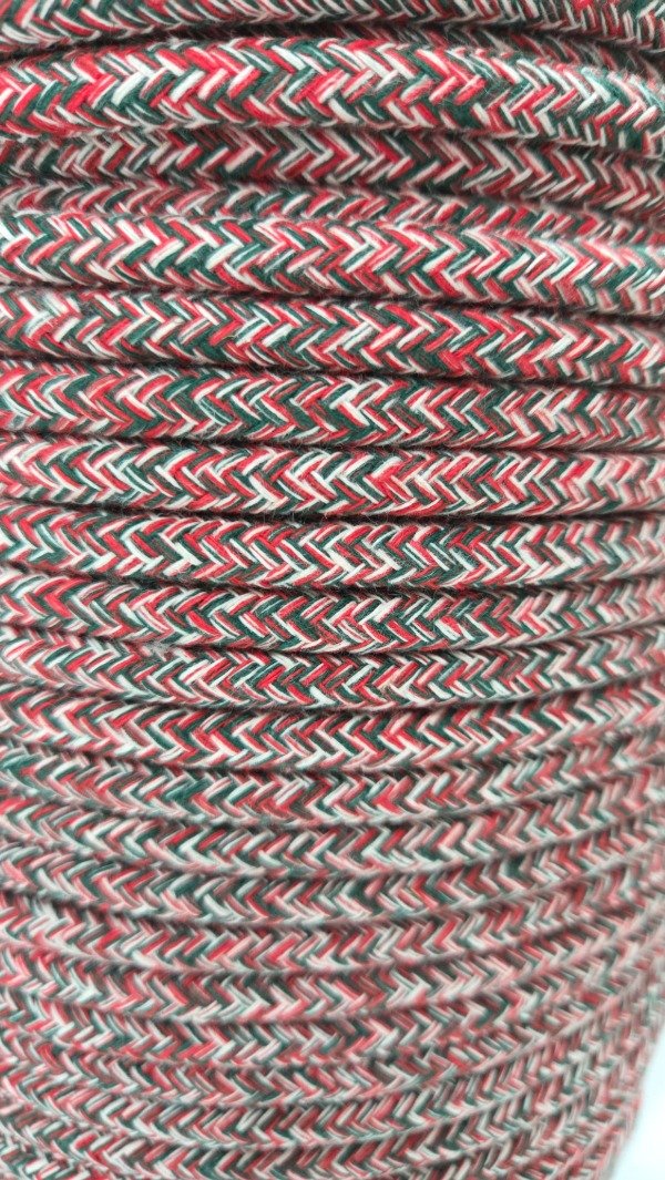 Producto - Cordón de algodón trenzado 7mm JASPEADOVERDE, ROJO Y BLANCO.  100MTS