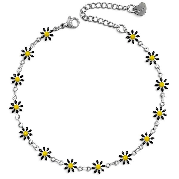 Producto - Tobillera de acero quirúrgico . Margaritas . Negra