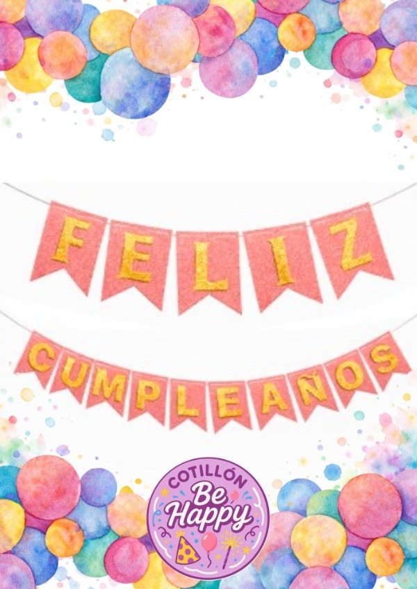 Producto - BANDERIN FELIZ CUMPLEAÑOS GLITTER ROSA GOLD LETRAS DORADO