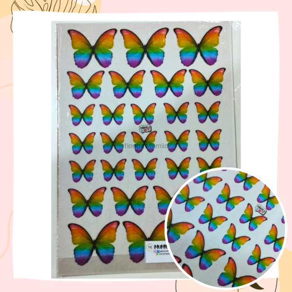 Producto - Mariposas comestibles M018 Lámina mariposa multicolor arcoiris