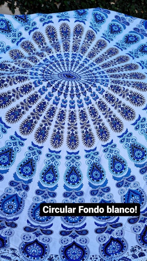 Producto - Manta circular blanco, azul y celeste